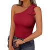 imageAUTOMET Womens One Off The Shoulder Tops Summer Outfits 2025 Trendy Sexy Clothes Ribbed Tank Sleeveless Shirts with Cute BowRed