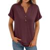 imageAUTOMET Womens Short Sleeve Shirts Henley Dressy Casual Summer Tops 2025 Trendy Blouses Cute TShirts Outfits ClothesWine