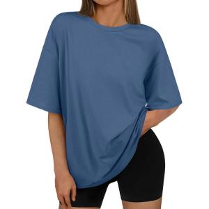 imageAUTOMET Womens Oversized T Shirts Workout Plus Size Short Sleeve Tops Casual Loose Basic Tees Summer Trendy Outfits 2025Blue