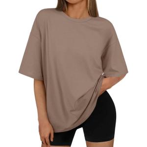 imageAUTOMET Womens Oversized T Shirts Workout Plus Size Short Sleeve Tops Casual Loose Basic Tees Summer Trendy Outfits 2025Khaki