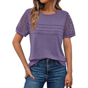 imageAUTOMET Womens Short Sleeve Shirts Dressy Lace Summer Tops 2025 Spring Trendy Casual TShirts Cute Work Outfits BlousesPurple