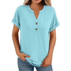 imageAUTOMET Womens Short Sleeve Shirts Henley Dressy Casual Summer Tops 2025 Trendy Blouses Cute TShirts Outfits ClothesSky