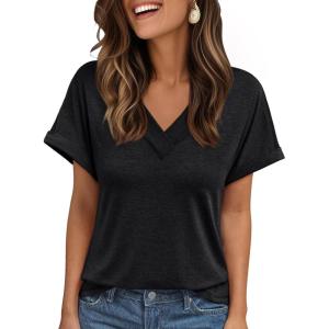 imageAUTOMET Womens Tops Short Sleeve T Shirt Summer V Neck Casual Top 2025 Spring Cute Basic Trendy Outfits FashionBlack