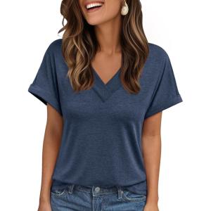 imageAUTOMET Womens Tops Short Sleeve T Shirt Summer V Neck Casual Top 2025 Spring Cute Basic Trendy Outfits FashionNavy