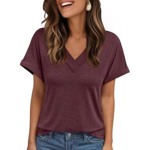 imageAUTOMET Womens Tops Short Sleeve T Shirt Summer V Neck Casual Top 2025 Spring Cute Basic Trendy Outfits FashionWinered