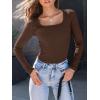 imageAUTOMET Womens Long Sleeve Shirts Square Neck Tops Ribbed Knit Basic Teen Girls Crop Tops Fall Outfits Fashion Clothes 2025Brown