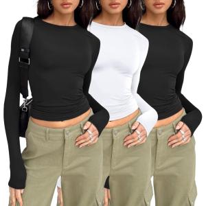 imageAUTOMET 3 Pack Womens Long Sleeve T Shirts Fall Fashion Basic Going Out Crop Tops Slim Fitted Winter Clothes 2025Black black white