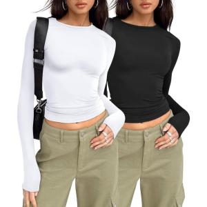 imageAUTOMET 3 Pack Womens Long Sleeve T Shirts Fall Fashion Basic Going Out Crop Tops Slim Fitted Winter Clothes 2025Black white