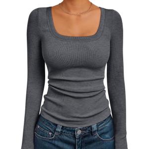 imageAUTOMET Womens Long Sleeve Shirts Square Neck Tops Ribbed Knit Basic Teen Girls Crop Tops Fall Outfits Fashion Clothes 2025Darkgrey
