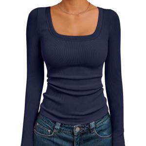 imageAUTOMET Womens Long Sleeve Shirts Square Neck Tops Ribbed Knit Basic Teen Girls Crop Tops Fall Outfits Fashion Clothes 2025Navy