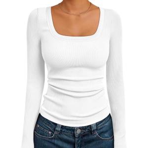 imageAUTOMET Womens Long Sleeve Shirts Square Neck Tops Ribbed Knit Basic Teen Girls Crop Tops Fall Outfits Fashion Clothes 2025White