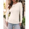 imageAUTOMET Womens Long Sleeve Blouses Shirts with Ribbed Knit Work Office Basic TopsBeige