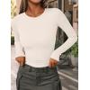imageAUTOMET Womens Long Sleeve Blouses Shirts with Ribbed Knit Work Office Basic TopsBeige