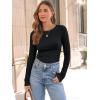 imageAUTOMET Womens Long Sleeve Blouses Shirts with Ribbed Knit Work Office Basic TopsBlack