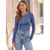 imageAUTOMET Womens Long Sleeve Blouses Shirts with Ribbed Knit Work Office Basic TopsDusty Blue