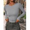 imageAUTOMET Womens Long Sleeve Blouses Shirts with Ribbed Knit Work Office Basic TopsGrey