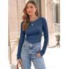 imageAUTOMET Womens Long Sleeve Blouses Shirts with Ribbed Knit Work Office Basic TopsHaze Blue