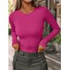 imageAUTOMET Womens Long Sleeve Blouses Shirts with Ribbed Knit Work Office Basic TopsHot Pink