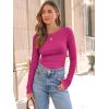 imageAUTOMET Womens Long Sleeve Blouses Shirts with Ribbed Knit Work Office Basic TopsHot Pink