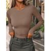 imageAUTOMET Womens Long Sleeve Blouses Shirts with Ribbed Knit Work Office Basic TopsKhaki