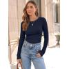 imageAUTOMET Womens Long Sleeve Blouses Shirts with Ribbed Knit Work Office Basic TopsNavy Blue