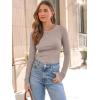 imageAUTOMET Womens Long Sleeve Blouses Shirts with Ribbed Knit Work Office Basic TopsOatmeal
