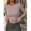 imageAUTOMET Womens Long Sleeve Blouses Shirts with Ribbed Knit Work Office Basic TopsOatmeal