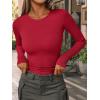 imageAUTOMET Womens Long Sleeve Blouses Shirts with Ribbed Knit Work Office Basic TopsRed