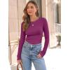 imageAUTOMET Womens Long Sleeve Blouses Shirts with Ribbed Knit Work Office Basic TopsRose Red