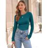 imageAUTOMET Womens Long Sleeve Blouses Shirts with Ribbed Knit Work Office Basic TopsTeal