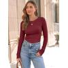 imageAUTOMET Womens Long Sleeve Blouses Shirts with Ribbed Knit Work Office Basic TopsWine Red