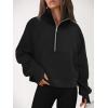 imageAUTOMET Womens Sweatshirts Half Zip Cropped Pullover Fleece Quarter Zipper Hoodies 2025 Fall Fashion Outfits ClothesBlack