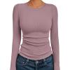imageAUTOMET Womens Long Sleeve Blouses Shirts with Ribbed Knit Work Office Basic TopsGrey Pink