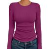 imageAUTOMET Womens Long Sleeve Blouses Shirts with Ribbed Knit Work Office Basic TopsRose Red