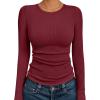 imageAUTOMET Womens Long Sleeve Blouses Shirts with Ribbed Knit Work Office Basic TopsWine Red