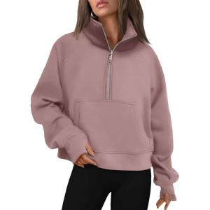 imageAUTOMET Womens Sweatshirts Half Zip Cropped Pullover Fleece Quarter Zipper Hoodies 2025 Fall Fashion Outfits ClothesDarkpink
