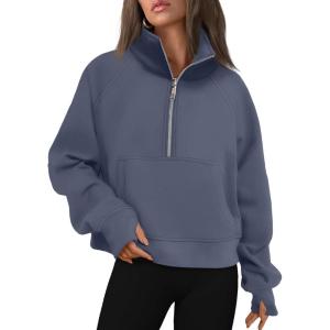 imageAUTOMET Womens Sweatshirts Half Zip Cropped Pullover Fleece Quarter Zipper Hoodies 2025 Fall Fashion Outfits ClothesGreyblue