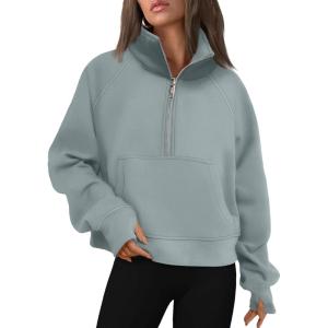 imageAUTOMET Womens Sweatshirts Half Zip Cropped Pullover Fleece Quarter Zipper Hoodies 2025 Fall Fashion Outfits ClothesGreygreen