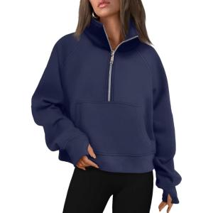 imageAUTOMET Womens Sweatshirts Half Zip Cropped Pullover Fleece Quarter Zipper Hoodies 2025 Fall Fashion Outfits ClothesNavyblue