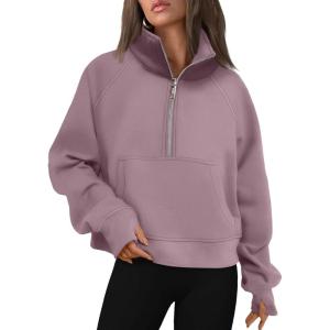 imageAUTOMET Womens Sweatshirts Half Zip Cropped Pullover Fleece Quarter Zipper Hoodies 2025 Fall Fashion Outfits ClothesNutmeg