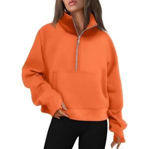imageAUTOMET Womens Sweatshirts Half Zip Cropped Pullover Fleece Quarter Zipper Hoodies 2025 Fall Fashion Outfits ClothesOrange