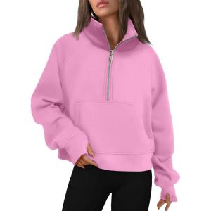 imageAUTOMET Womens Sweatshirts Half Zip Cropped Pullover Fleece Quarter Zipper Hoodies 2025 Fall Fashion Outfits ClothesPink