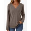 imageAUTOMET Long Sleeve Shirts for Women Tops V Neck Casual Top Comfortable Shirt Soft Basic Tees Women BlousesCoffee Grey