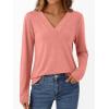 imageAUTOMET Long Sleeve Shirts for Women Tops V Neck Casual Top Comfortable Shirt Soft Basic Tees Women BlousesCoral