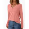 imageAUTOMET Long Sleeve Shirts for Women Tops V Neck Casual Top Comfortable Shirt Soft Basic Tees Women BlousesCoral