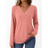 imageAUTOMET Long Sleeve Shirts for Women Tops V Neck Casual Top Comfortable Shirt Soft Basic Tees Women BlousesCoral