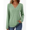 imageAUTOMET Long Sleeve Shirts for Women Tops V Neck Casual Top Comfortable Shirt Soft Basic Tees Women BlousesLightgreen