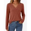 imageAUTOMET Long Sleeve Shirts for Women Tops V Neck Casual Top Comfortable Shirt Soft Basic Tees Women BlousesRust