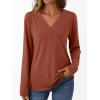 imageAUTOMET Long Sleeve Shirts for Women Tops V Neck Casual Top Comfortable Shirt Soft Basic Tees Women BlousesRust