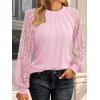 imageAUTOMET Womens Long Sleeve Shirts Pleated Lace Tops Fall Fashion Outfits Business Casual BlousesPink